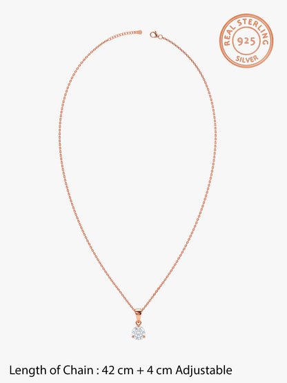 Rose Gold Classic Zircon Pendant with Link Chain