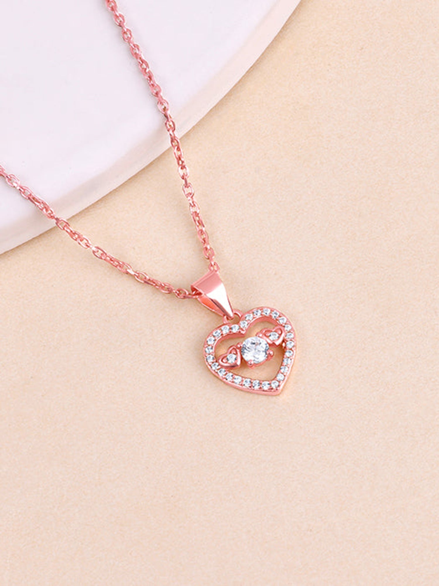 Rose Gold Love Heart Pendant with Link Chain