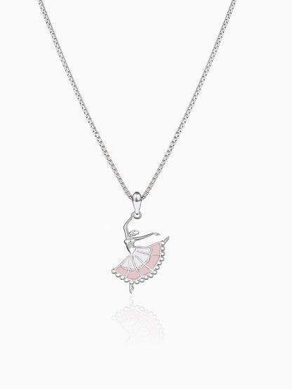 Silver Dancing Ballerina Pendant with Box Chain