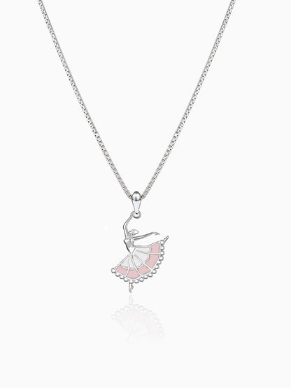Silver Dancing Ballerina Pendant with Box Chain