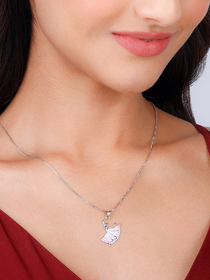 Silver Dancing Ballerina Pendant with Box Chain
