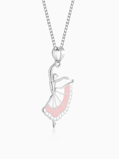 Silver Dancing Ballerina Pendant with Box Chain