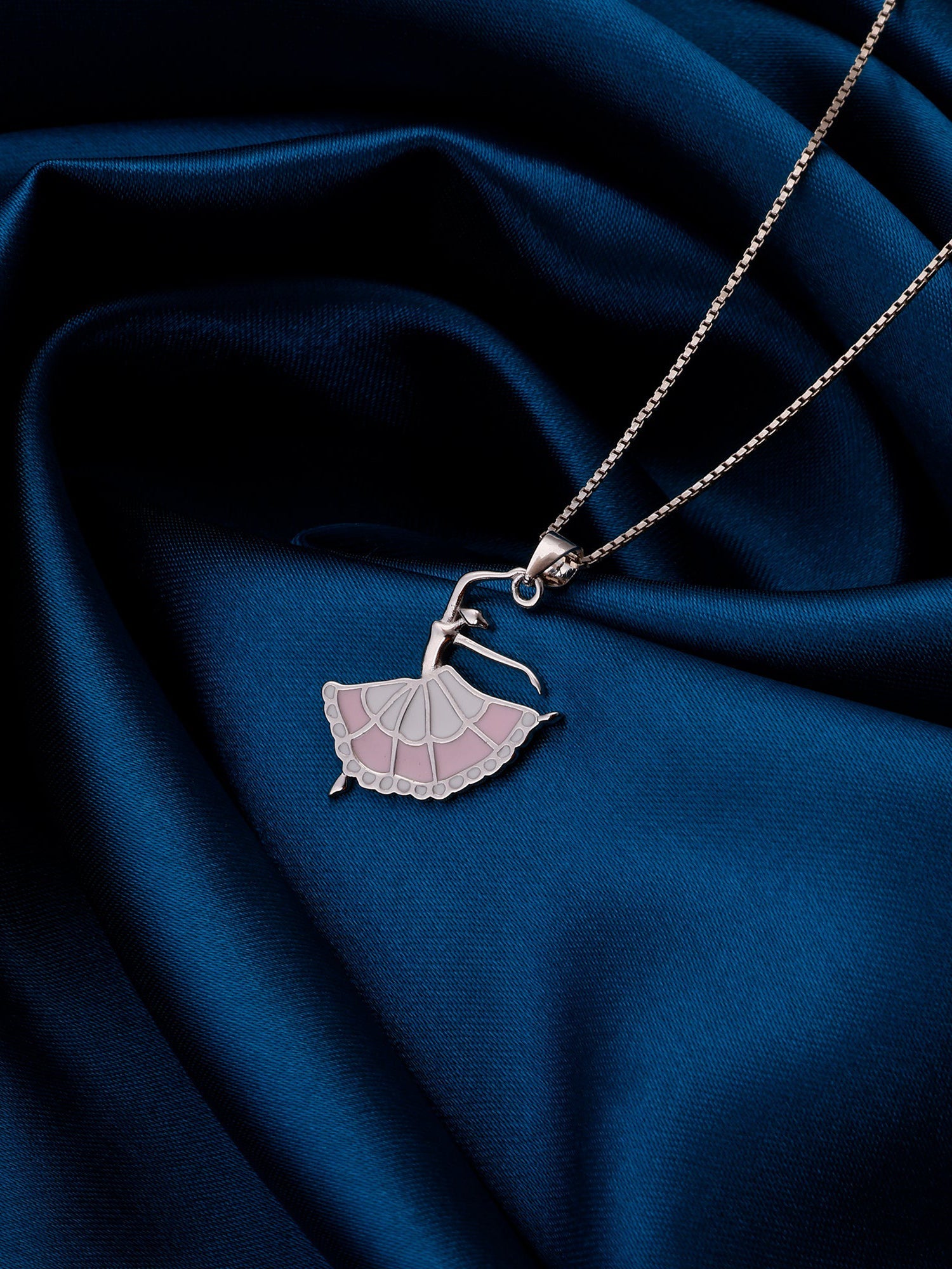 Silver Dancing Ballerina Pendant with Box Chain