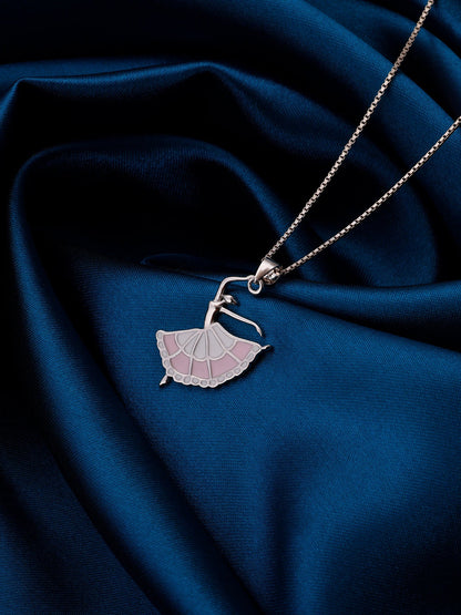 Silver Dancing Ballerina Pendant with Box Chain
