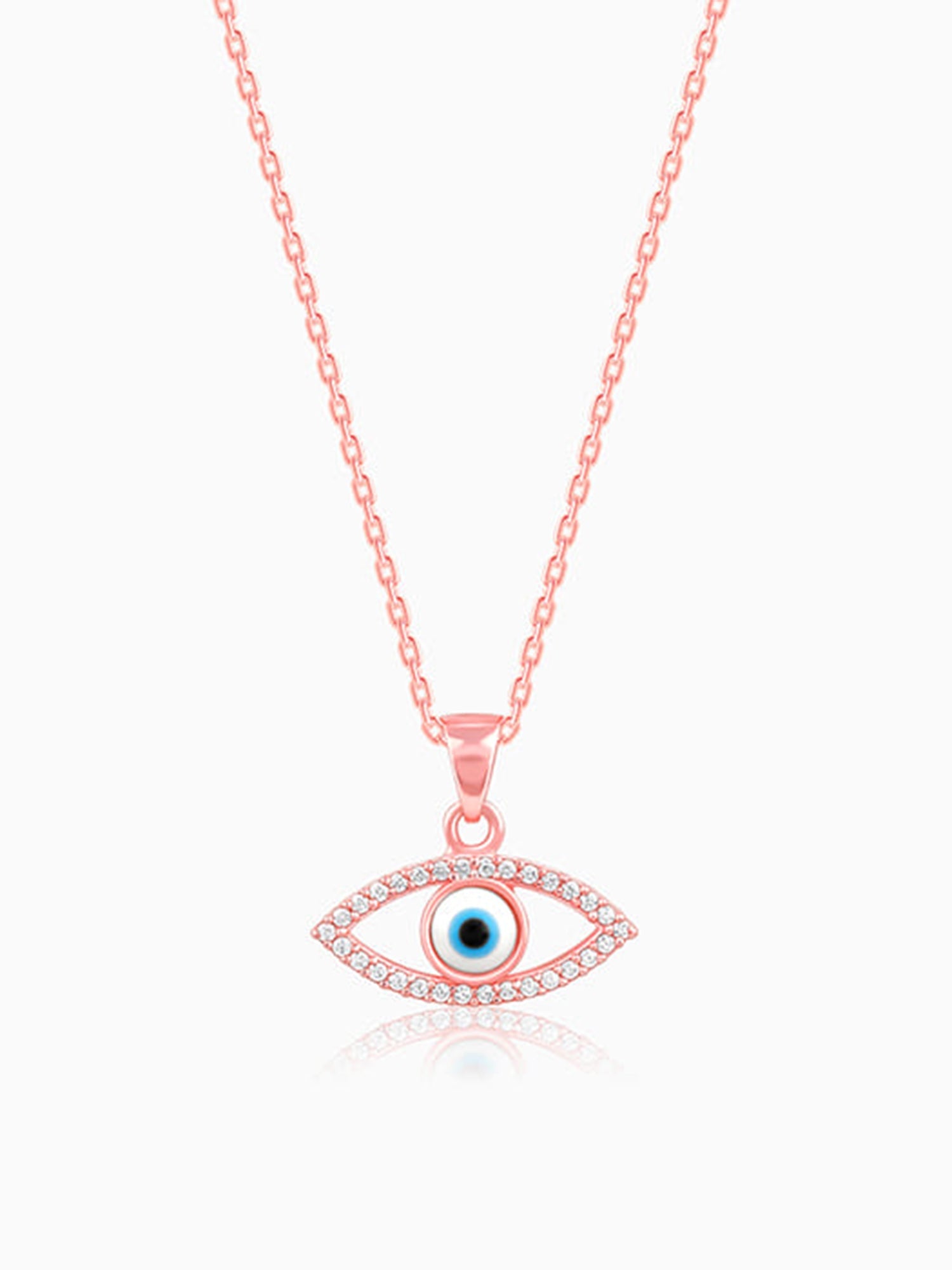 Rose Gold Evil Eye Pendant wiith Link Chain