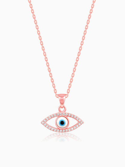Rose Gold Evil Eye Pendant wiith Link Chain