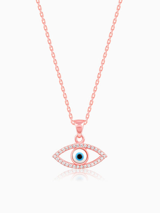 Rose Gold Evil Eye Pendant wiith Link Chain