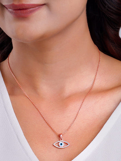 Rose Gold Evil Eye Pendant wiith Link Chain