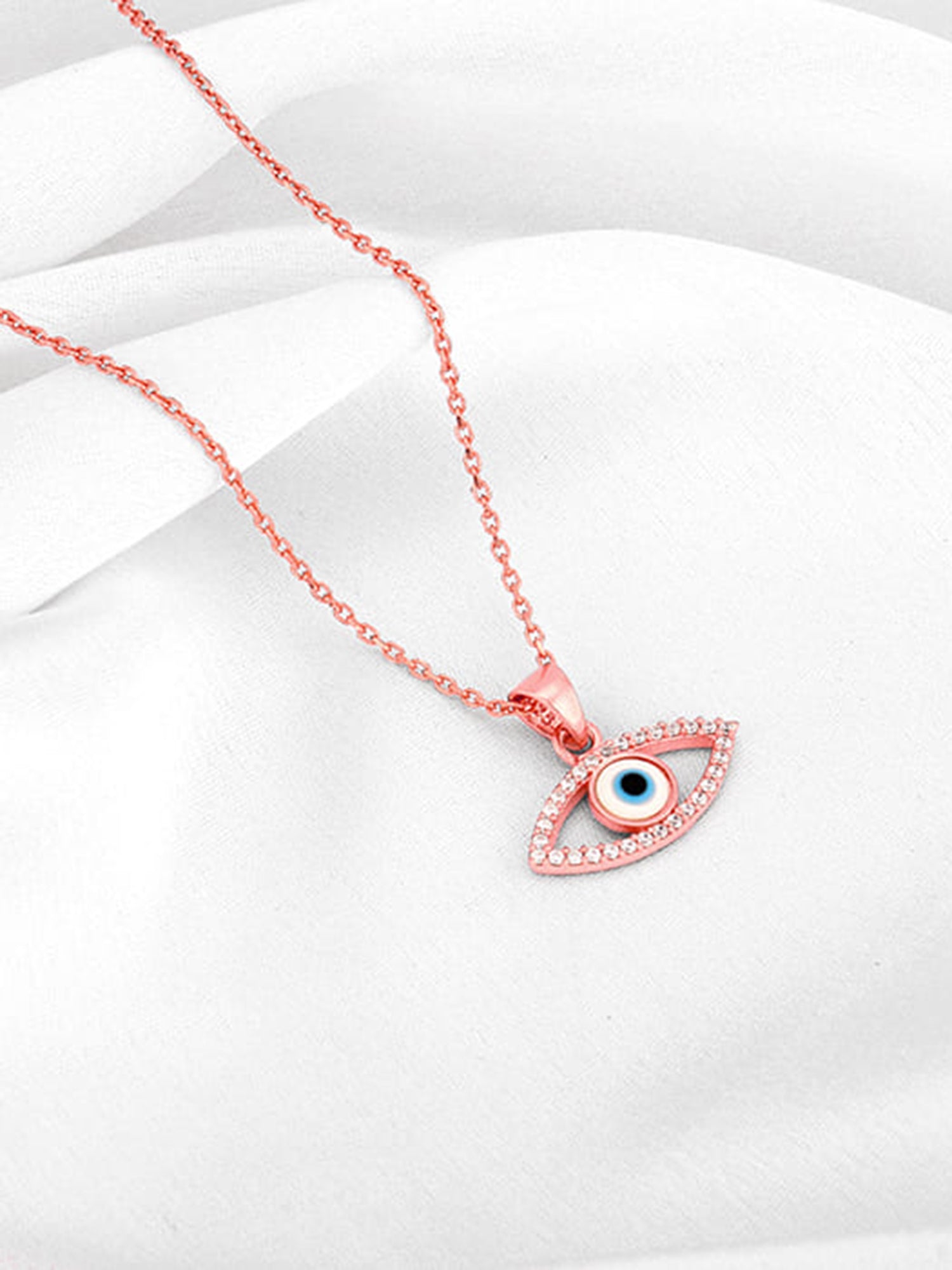 Rose Gold Evil Eye Pendant wiith Link Chain