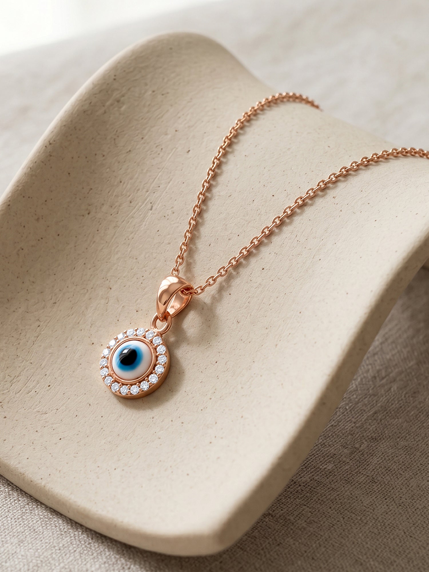 Rose Gold Studded Evil Eye Pendant