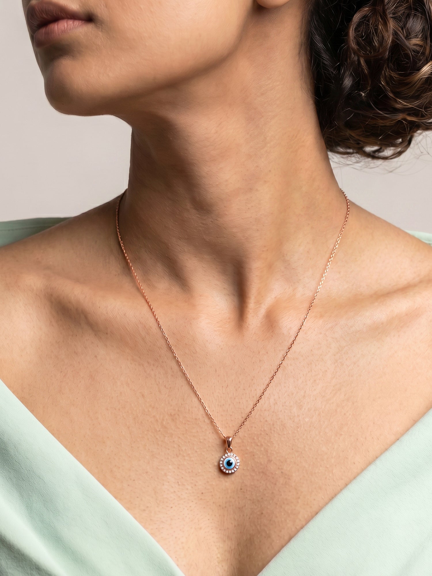 Rose Gold Studded Evil Eye Pendant