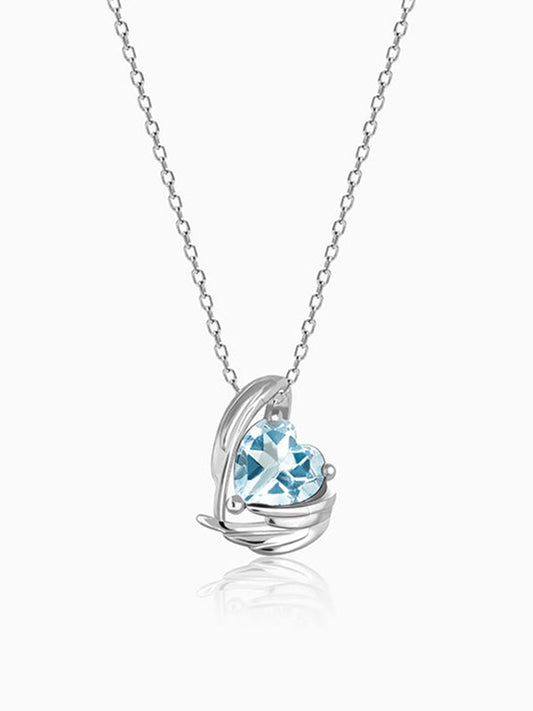 Silver Blue Angel Wings of Protection Necklace
