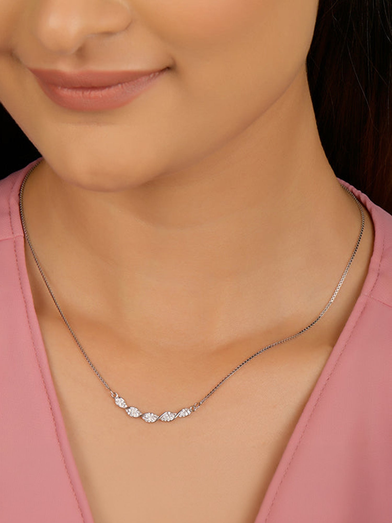 Silver Helix Zircon Necklace