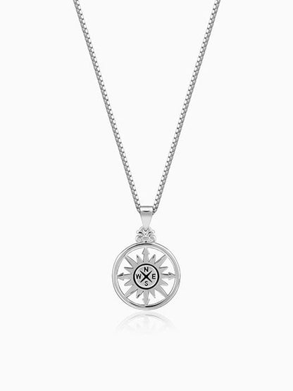 Silver Compass of Life Pendant with Box Chain For Him