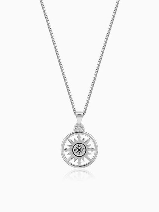 Silver Compass of Life Pendant with Box Chain For Him
