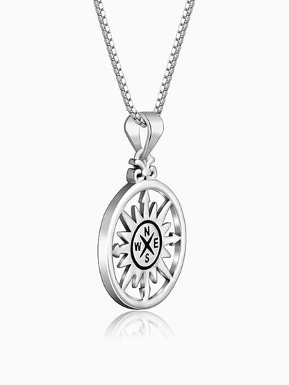 Silver Compass of Life Pendant with Box Chain For Him