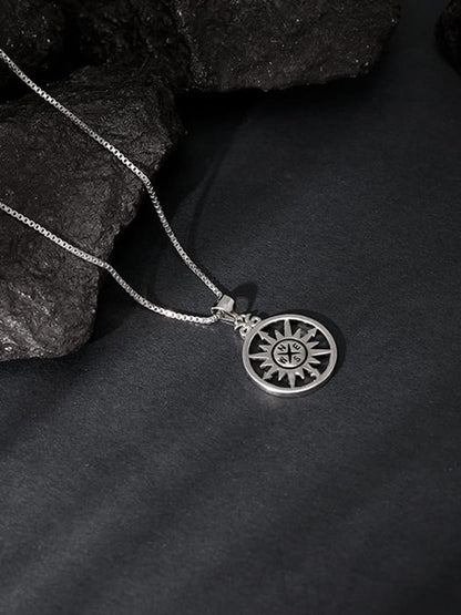Silver Compass of Life Pendant with Box Chain For Him