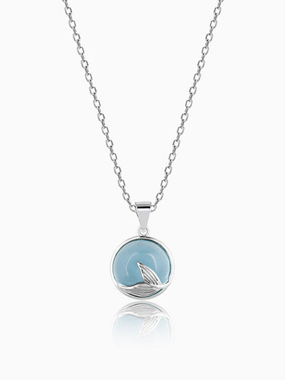 Silver Gleaming Blue Fish Tail Pendant with Link Chain