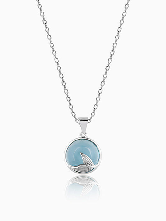 Silver Gleaming Blue Fish Tail Pendant with Link Chain