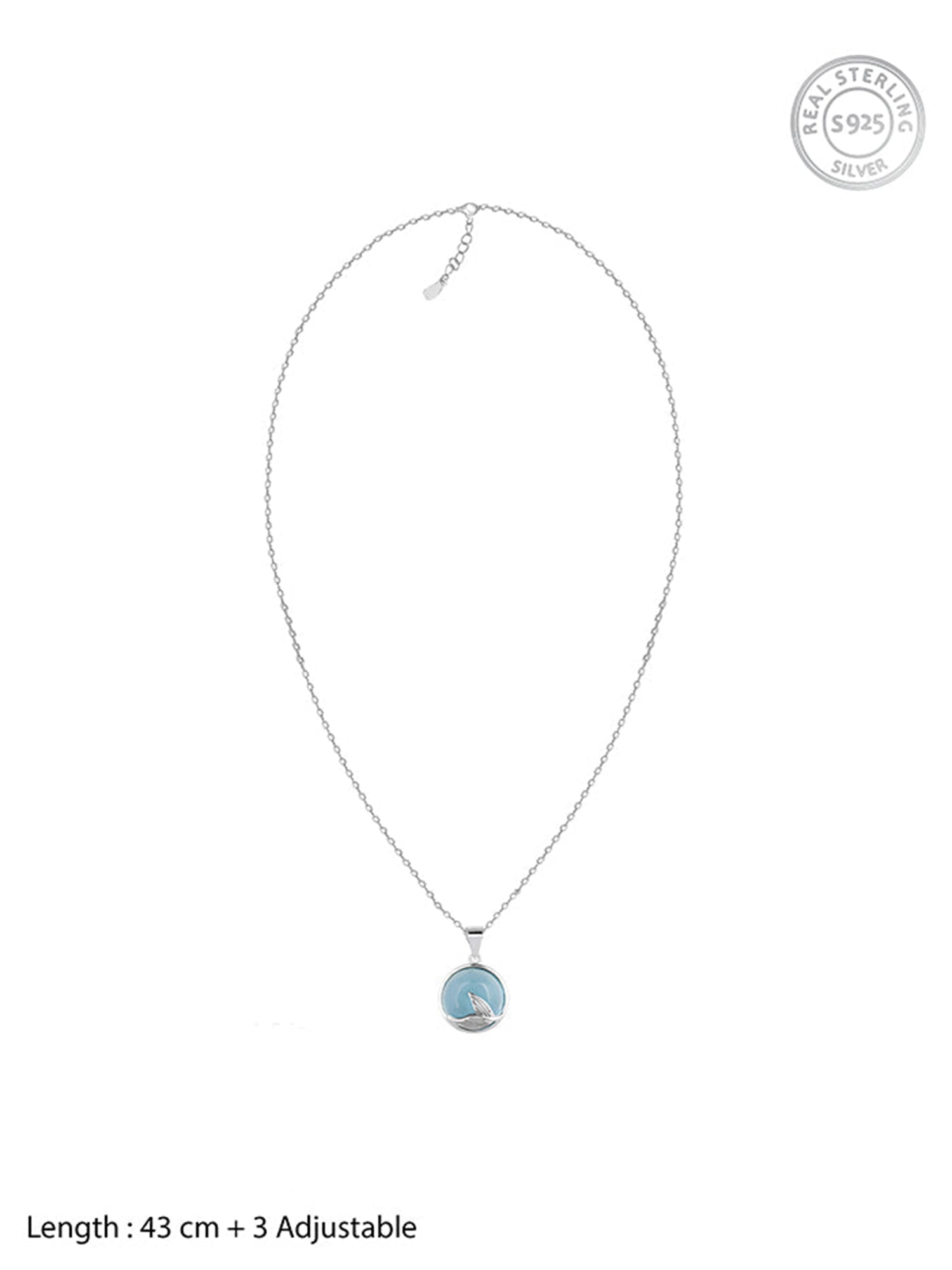 Silver Gleaming Blue Fish Tail Pendant with Link Chain
