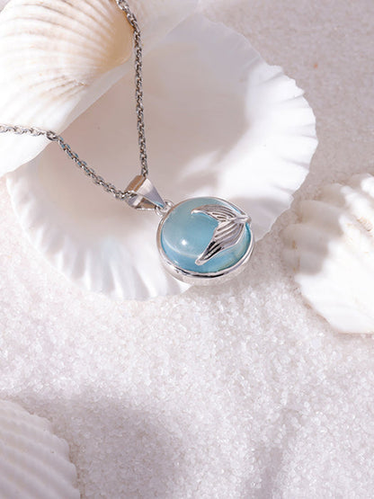 Silver Gleaming Blue Fish Tail Pendant with Link Chain