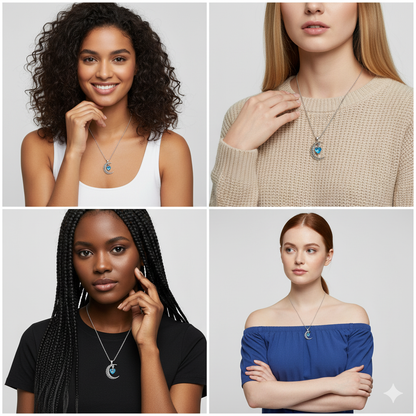 Oxidised Silver Moon Heart Pendant with Link Chain