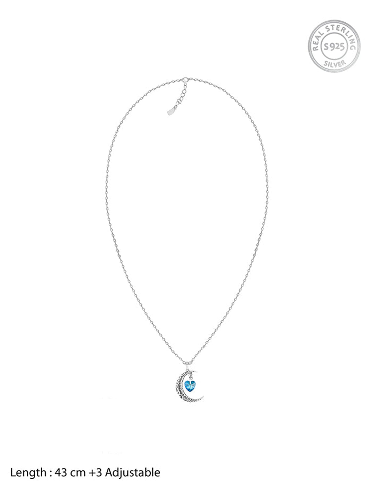 Oxidised Silver Moon Heart Pendant with Link Chain