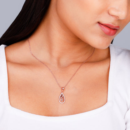 Rose Gold Intricate Teardrop Pendant with Link Chain