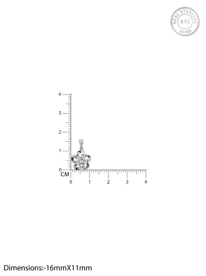 Silver Zircon Flower Pendant with Link Chain