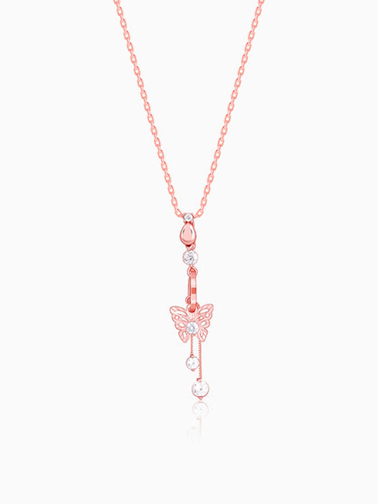 Rose Gold Charming Butterfly Pendant with Link Chain