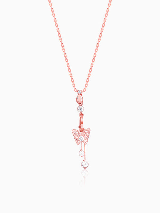 Rose Gold Charming Butterfly Pendant with Link Chain