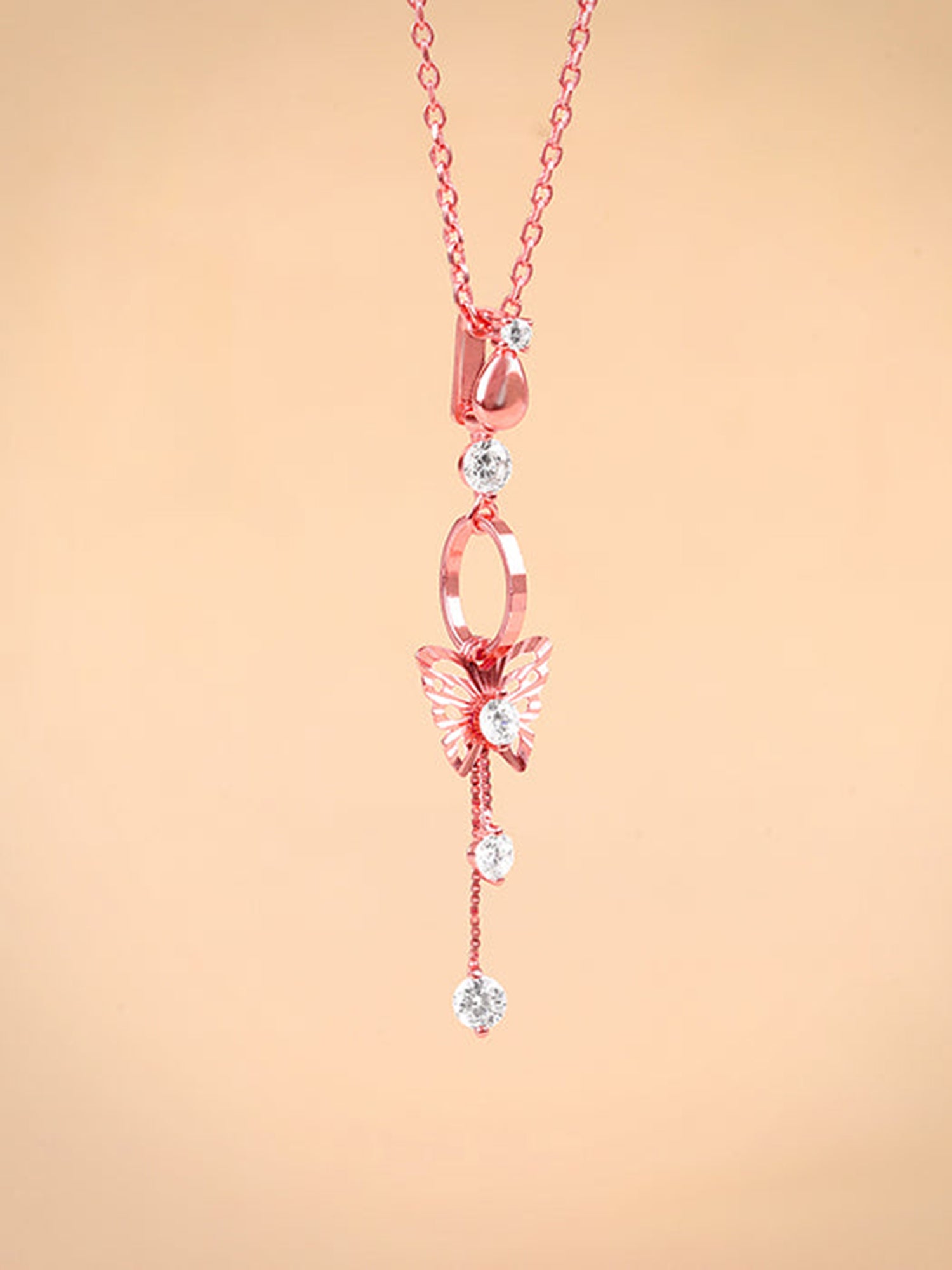 Rose Gold Charming Butterfly Pendant with Link Chain