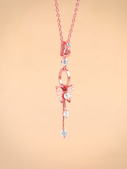Rose Gold Charming Butterfly Pendant with Link Chain