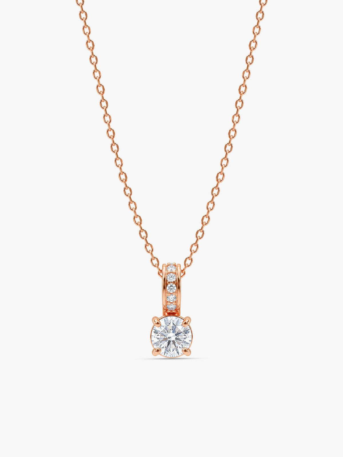 Rose Gold Classic Zircon Shine Pendant with Link Chain