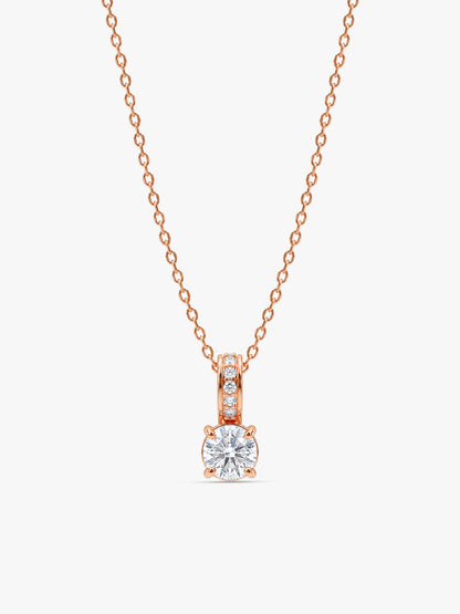 Rose Gold Classic Zircon Shine Pendant with Link Chain
