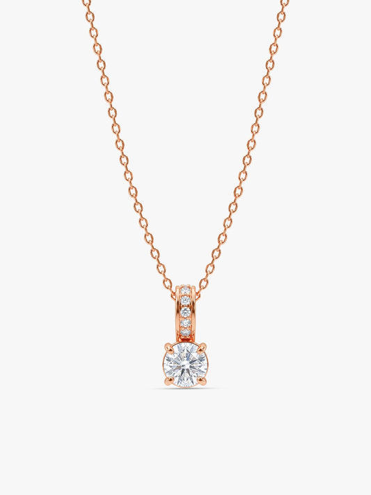 Rose Gold Classic Zircon Shine Pendant with Link Chain