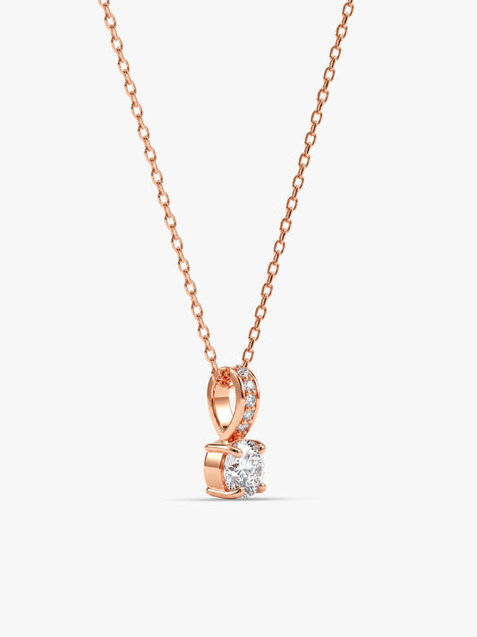 Rose Gold Classic Zircon Shine Pendant with Link Chain