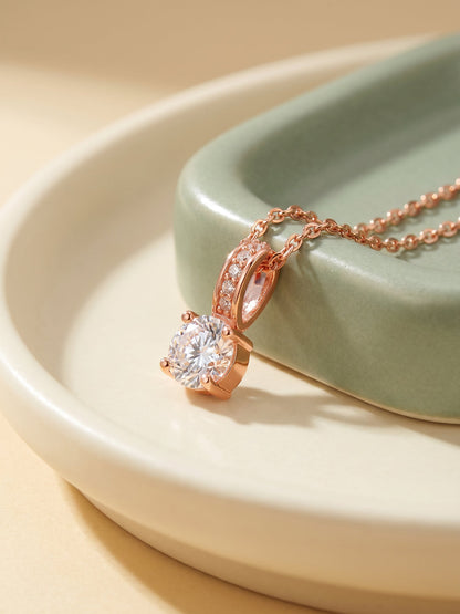 Rose Gold Classic Zircon Shine Pendant with Link Chain