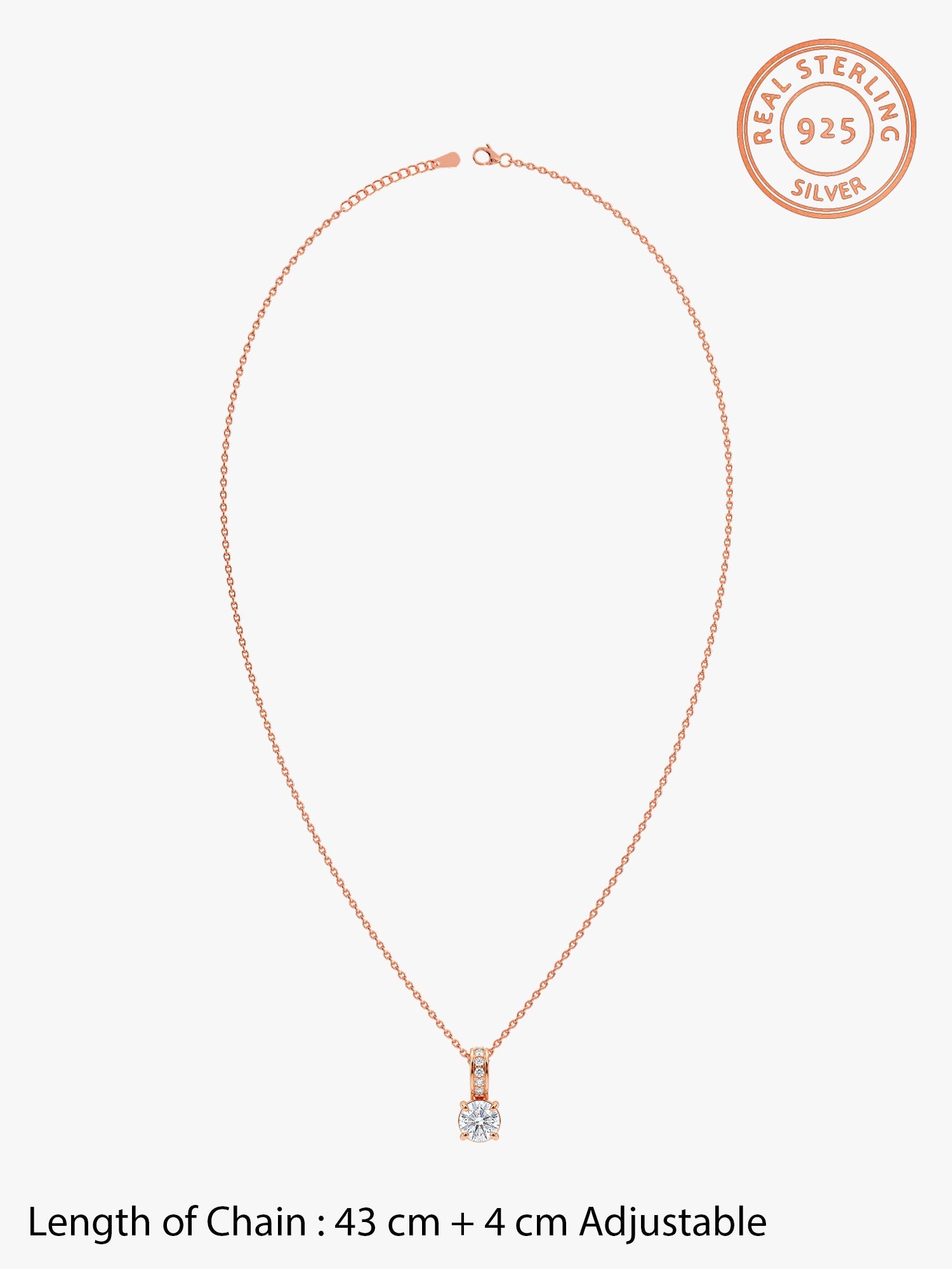 Rose Gold Classic Zircon Shine Pendant with Link Chain