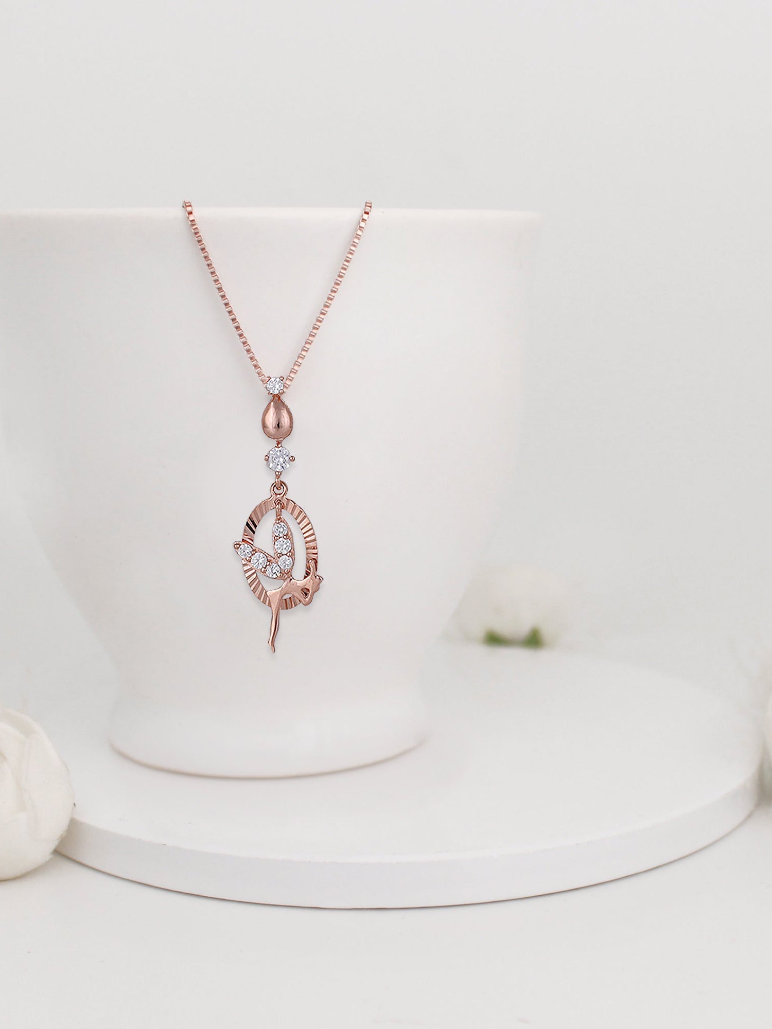 Rose Gold Zircon Fairy Pendant with Link Chain