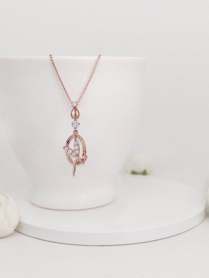 Rose Gold Zircon Fairy Pendant with Link Chain