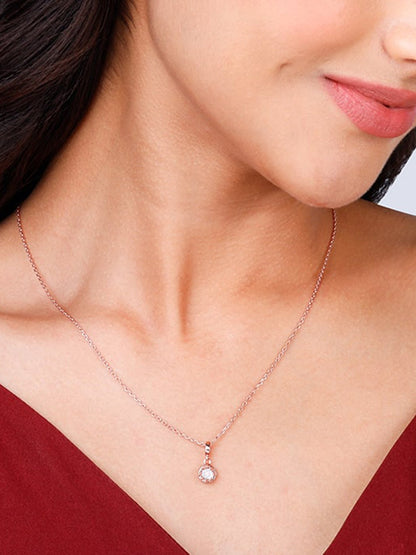 Rose Gold Minimal Zircon Pendant with Link Chain