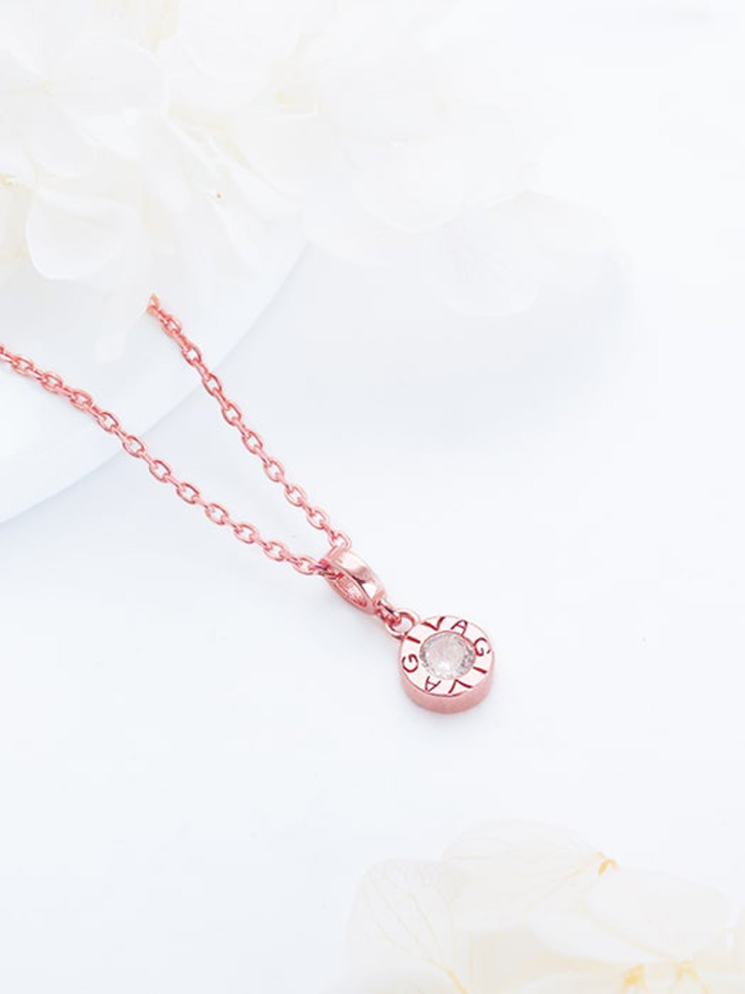 Rose Gold Minimal Zircon Pendant with Link Chain