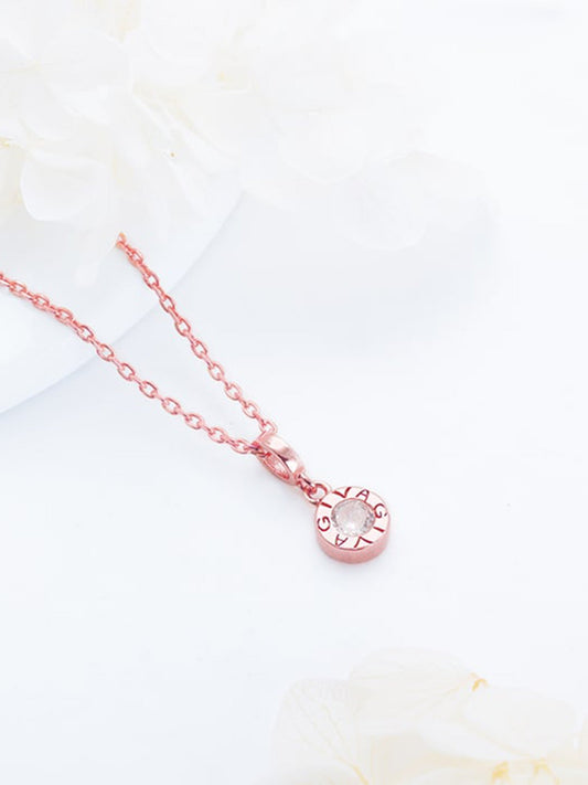 Rose Gold Minimal Zircon Pendant with Link Chain