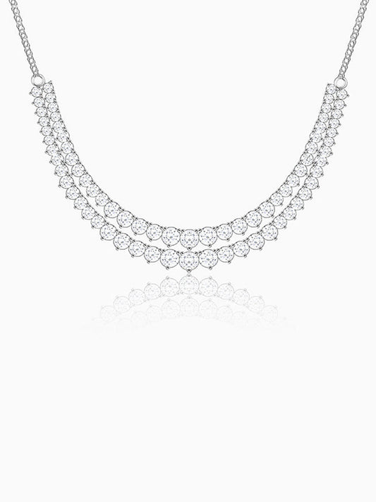 Silver Sparkling Solitaire Layered Necklace