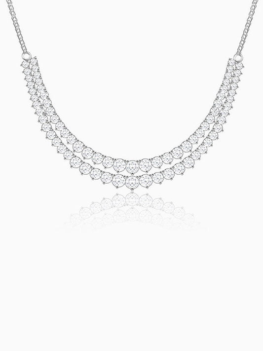 Silver Sparkling Solitaire Layered Necklace