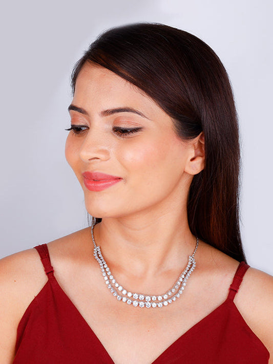 Silver Sparkling Solitaire Layered Necklace