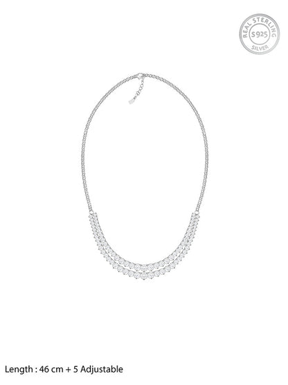 Silver Sparkling Solitaire Layered Necklace