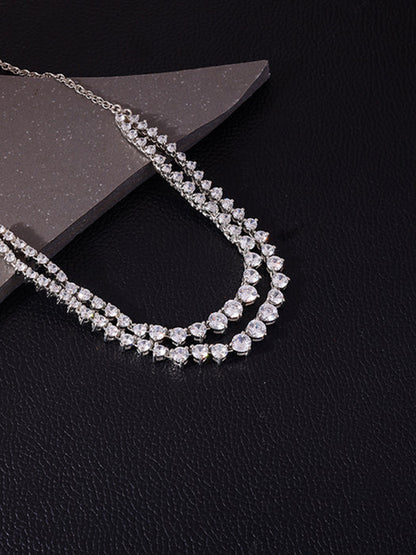 Silver Sparkling Solitaire Layered Necklace