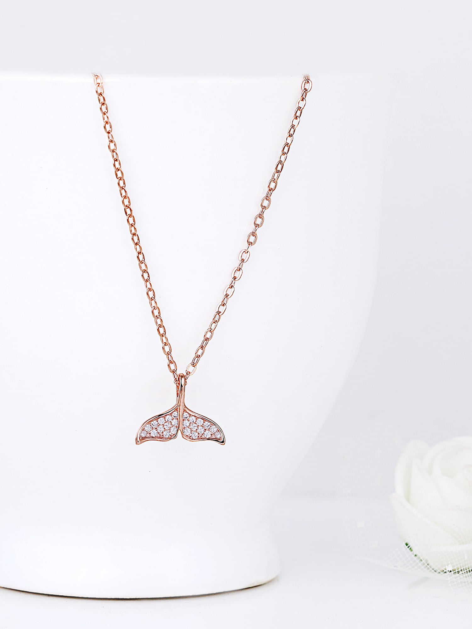 Rose Gold Dolphin Tail Necklace with Link Chain